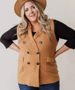 Vendor-unknown Tops Plus Size Kait Sleeveless Sweater Vest Camel