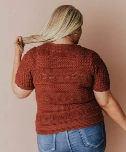 Vendor-unknown Plus Size Lacey Short Sleeve Knit Sweater Marsala
