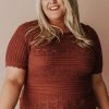 Vendor-unknown Plus Size Lacey Short Sleeve Knit Sweater Marsala