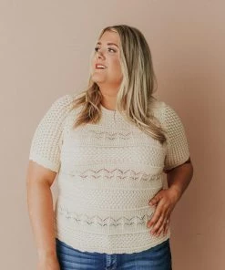 Vendor-unknown Plus Size Lacey Short Sleeve Knit Sweater Natural 11 Vendor-unknown Plus Size Lacey Short Sleeve Knit Sweater Natural