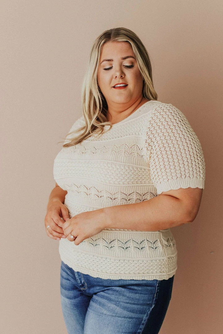 Vendor-unknown Plus Size Lacey Short Sleeve Knit Sweater Natural 7 Vendor-unknown Plus Size Lacey Short Sleeve Knit Sweater Natural