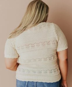 Vendor-unknown Plus Size Lacey Short Sleeve Knit Sweater Natural 13 Vendor-unknown Plus Size Lacey Short Sleeve Knit Sweater Natural