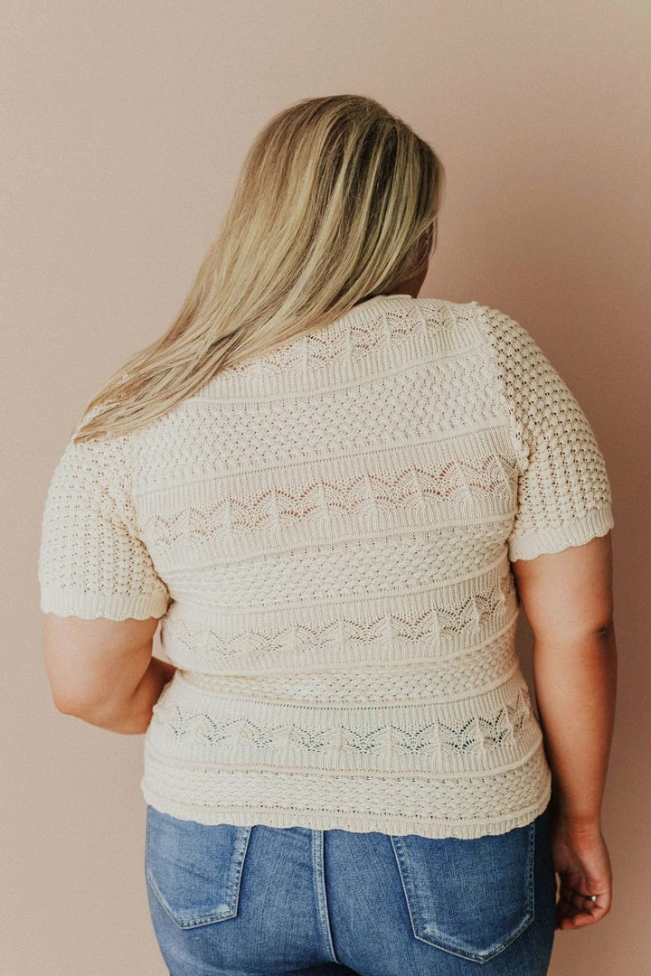 Vendor-unknown Plus Size Lacey Short Sleeve Knit Sweater Natural 8 Vendor-unknown Plus Size Lacey Short Sleeve Knit Sweater Natural