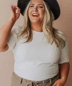 Vendor-unknown Plus Size Rhonda Textured Knit Top Ivory Tops