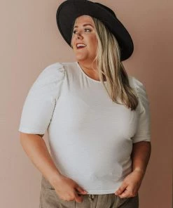 Vendor-unknown Plus Size Rhonda Textured Knit Top Ivory Tops