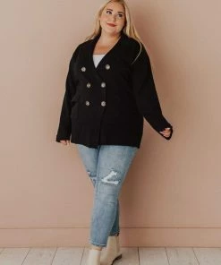 Vendor-unknown Tops Plus Size Sally Knit Blazer Black