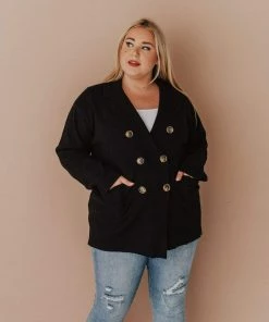 Vendor-unknown Tops Plus Size Sally Knit Blazer Black