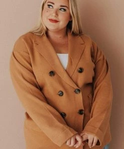 Vendor-unknown Tops Plus Size Sally Knit Blazer Camel