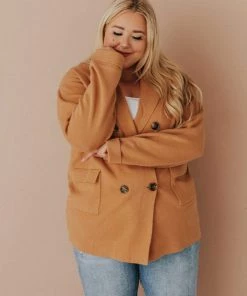 Vendor-unknown Tops Plus Size Sally Knit Blazer Camel