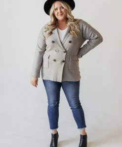 Vendor-unknown Plus Size Sally Knit Blazer Grey Tops 19 Vendor-unknown Plus Size Sally Knit Blazer Grey Tops