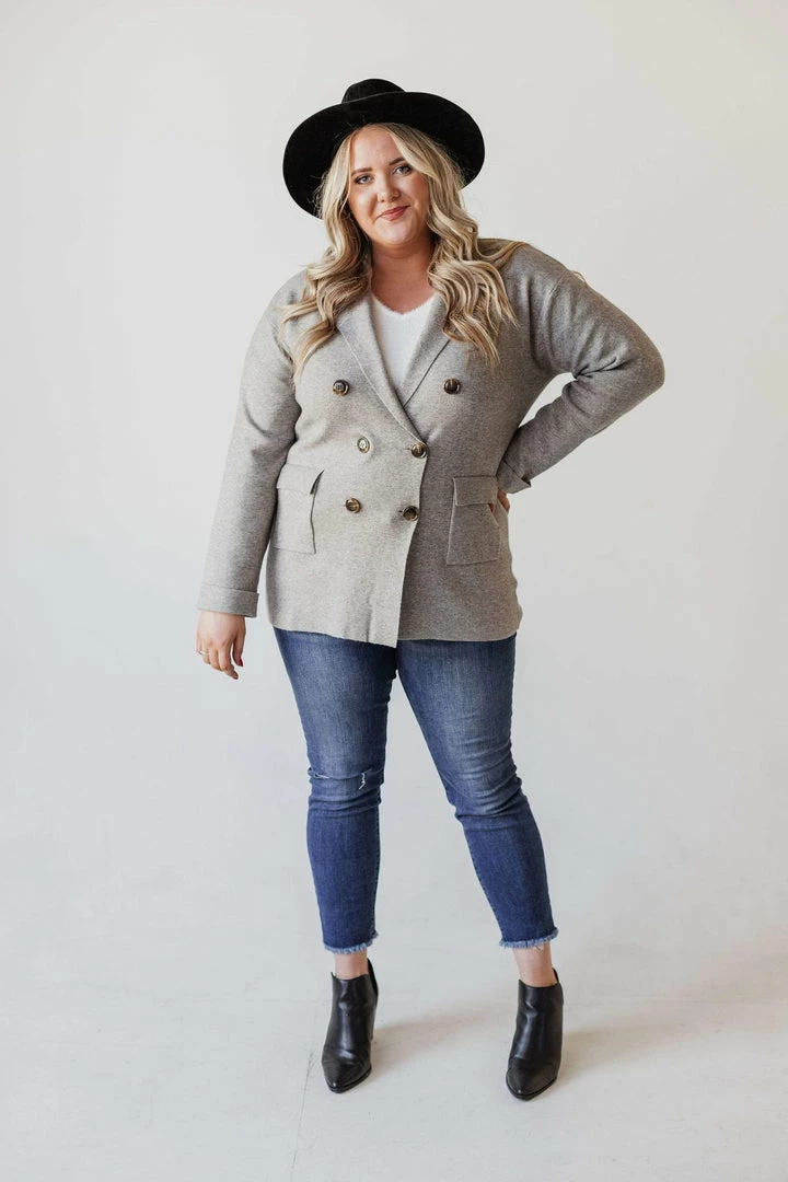 Vendor-unknown Plus Size Sally Knit Blazer Grey Tops 10 Vendor-unknown Plus Size Sally Knit Blazer Grey Tops