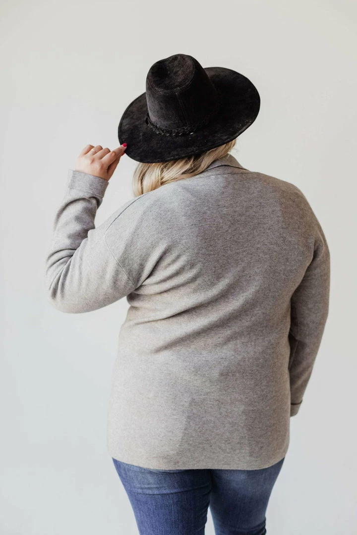 Vendor-unknown Plus Size Sally Knit Blazer Grey Tops 12 Vendor-unknown Plus Size Sally Knit Blazer Grey Tops
