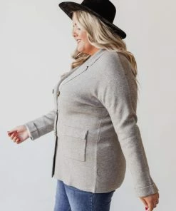 Vendor-unknown Plus Size Sally Knit Blazer Grey Tops 20 Vendor-unknown Plus Size Sally Knit Blazer Grey Tops