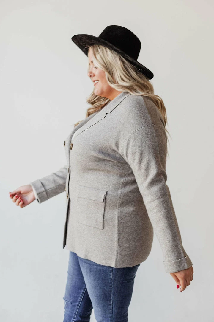 Vendor-unknown Plus Size Sally Knit Blazer Grey Tops 11 Vendor-unknown Plus Size Sally Knit Blazer Grey Tops