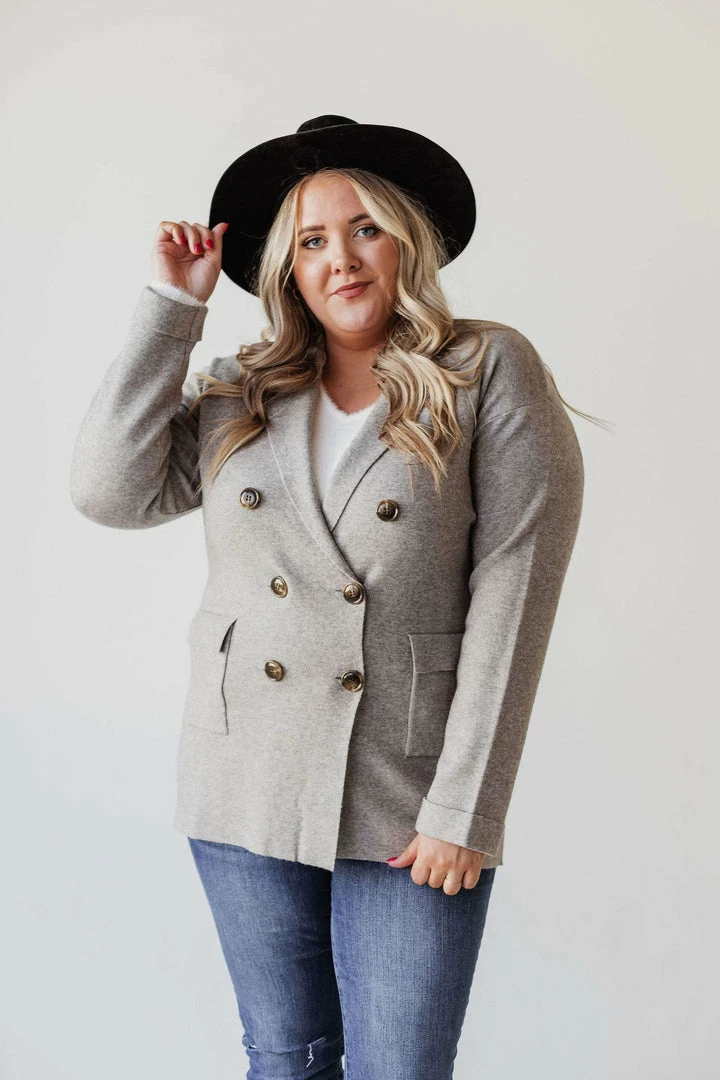 Vendor-unknown Plus Size Sally Knit Blazer Grey Tops 9 Vendor-unknown Plus Size Sally Knit Blazer Grey Tops