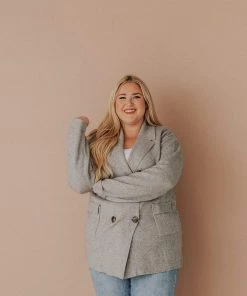 Vendor-unknown Plus Size Sally Knit Blazer Grey Tops 15 Vendor-unknown Plus Size Sally Knit Blazer Grey Tops