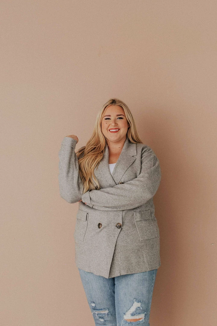 Vendor-unknown Plus Size Sally Knit Blazer Grey Tops 6 Vendor-unknown Plus Size Sally Knit Blazer Grey Tops