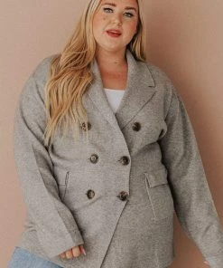 Vendor-unknown Plus Size Sally Knit Blazer Grey Tops