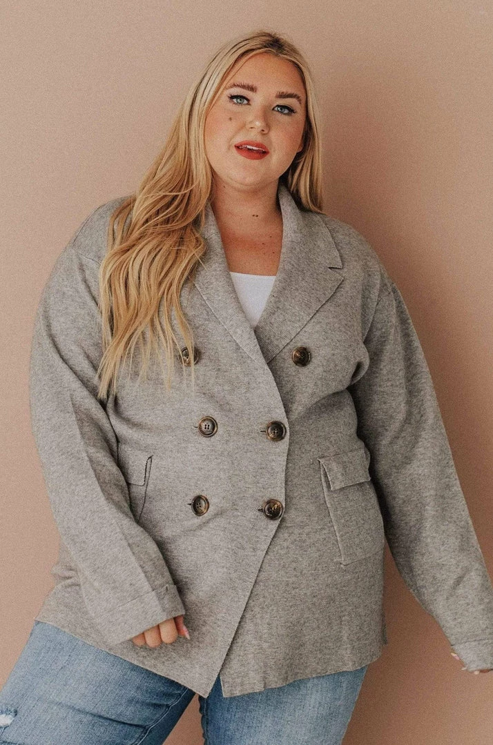 Vendor-unknown Plus Size Sally Knit Blazer Grey Tops 3 Vendor-unknown Plus Size Sally Knit Blazer Grey Tops