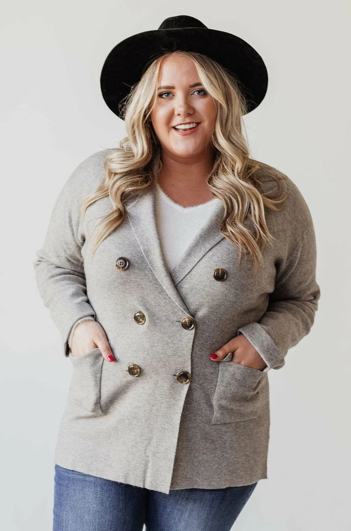 Vendor-unknown Plus Size Sally Knit Blazer Grey Tops 8 Vendor-unknown Plus Size Sally Knit Blazer Grey Tops