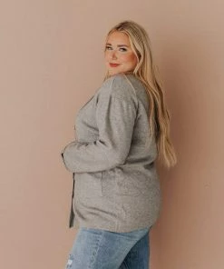 Vendor-unknown Plus Size Sally Knit Blazer Grey Tops 16 Vendor-unknown Plus Size Sally Knit Blazer Grey Tops