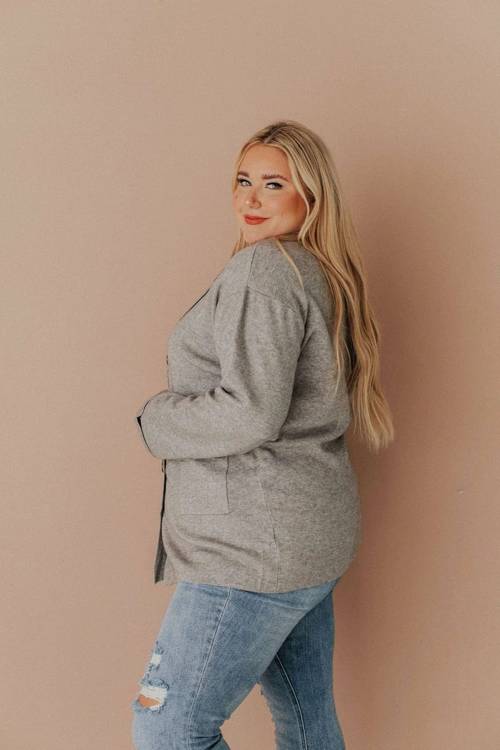 Vendor-unknown Plus Size Sally Knit Blazer Grey Tops 7 Vendor-unknown Plus Size Sally Knit Blazer Grey Tops