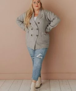Vendor-unknown Plus Size Sally Knit Blazer Grey Tops