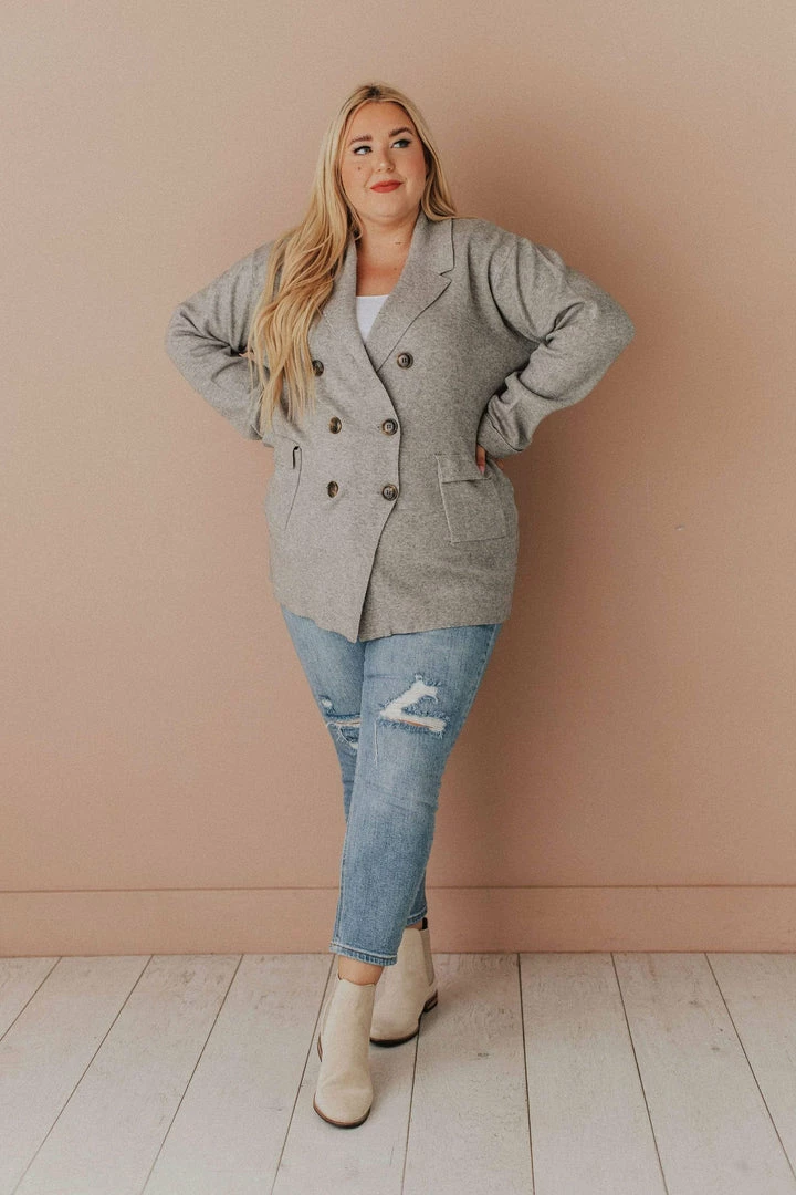 Vendor-unknown Plus Size Sally Knit Blazer Grey Tops 4 Vendor-unknown Plus Size Sally Knit Blazer Grey Tops