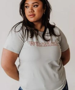 Vendor-unknown Plus Size Wander Embroidered Tee Tops
