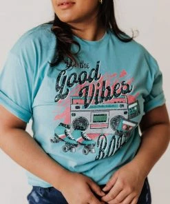 Vendor-unknown PLUS Stereo Oversized Graphic Tee Aqua Tops