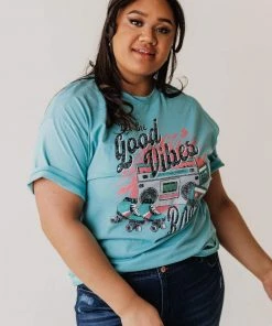 Vendor-unknown PLUS Stereo Oversized Graphic Tee Aqua Tops