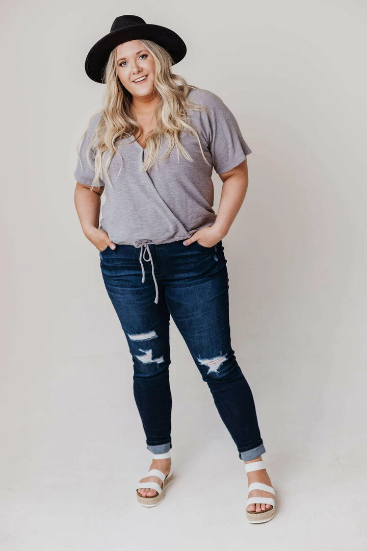 Vendor-unknown Tops PLUS Tristen Wrap Knit Top Heather Grey 4 Vendor-unknown Tops PLUS Tristen Wrap Knit Top Heather Grey