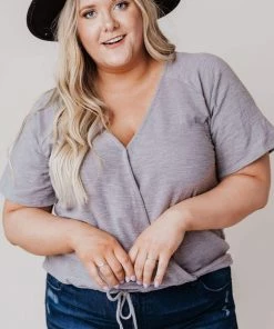 Vendor-unknown Tops PLUS Tristen Wrap Knit Top Heather Grey