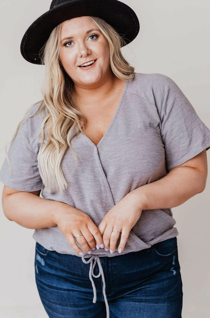 Vendor-unknown Tops PLUS Tristen Wrap Knit Top Heather Grey 3 Vendor-unknown Tops PLUS Tristen Wrap Knit Top Heather Grey