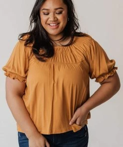 Vendor-unknown PLUS Viola Smocked Yoke Top Mustard