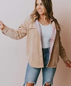 Lucy Avenue Tops Olivia Reversible Corduroy Jacket Camel