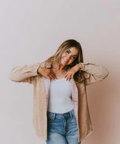 Lucy Avenue Tops Olivia Reversible Corduroy Jacket Camel