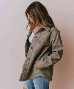 Lucy Avenue Charlotte Fleece Shacket Coco Brown Tops