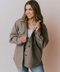 Lucy Avenue Charlotte Fleece Shacket Coco Brown Tops