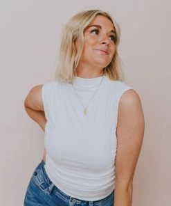 Hem & Thread Shirley Mock Neck Top Ivory Tops