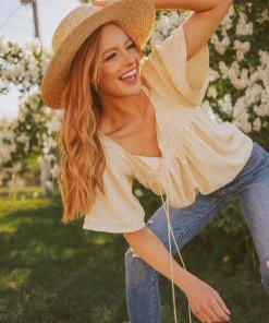 Vendor-unknown Sierra Babydoll Top Light Yellow Tops