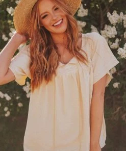 Vendor-unknown Sierra Babydoll Top Light Yellow Tops