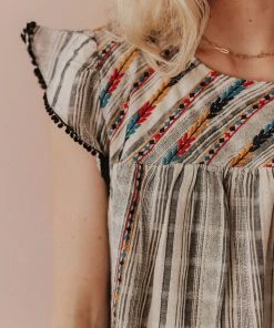 Vendor-unknown Tops Stephanie Striped Embroidered Blouse