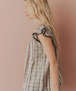 Vendor-unknown Tops Stephanie Striped Embroidered Blouse