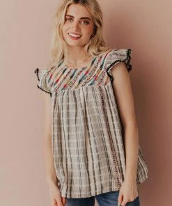 Vendor-unknown Tops Stephanie Striped Embroidered Blouse