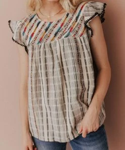 Vendor-unknown Tops Stephanie Striped Embroidered Blouse
