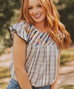 Vendor-unknown Tops Stephanie Striped Embroidered Blouse