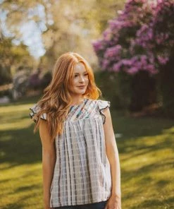 Vendor-unknown Tops Stephanie Striped Embroidered Blouse