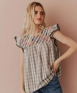 Vendor-unknown Tops Stephanie Striped Embroidered Blouse