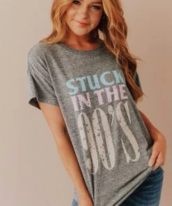 Vendor-unknown Tops Stuck In The 90's Tee Heather Grey